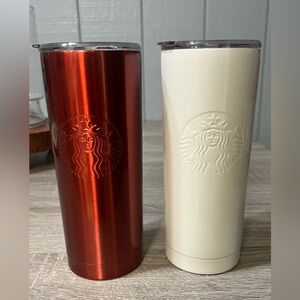 Bundle 2 Starbucks Metallic Red and Sparkling Pearl Tumblers